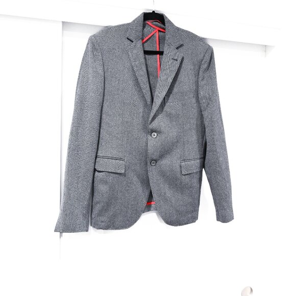 ARI Men's Medium Italian Gray and Blue Print Two Button Front Blazer - Picture 3 of 10